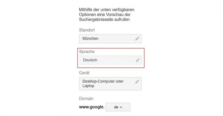 Adwords Preview Tool Sprache eingeben