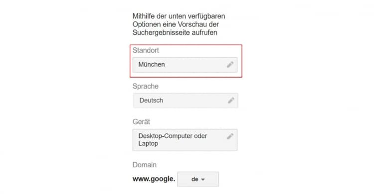 Adwords Preview Tool Standort eingeben