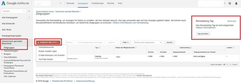 Retargeting in Adwords anlegen