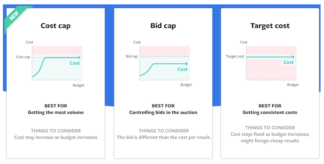 Screenshot der verschiedenen Facebook Gebotsstrategie