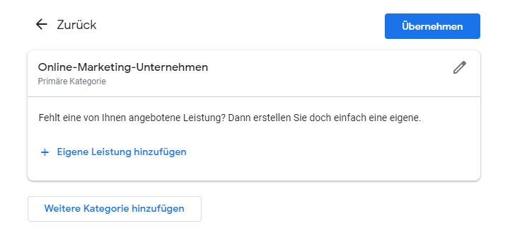 Einstellung der Google My Business Leistung