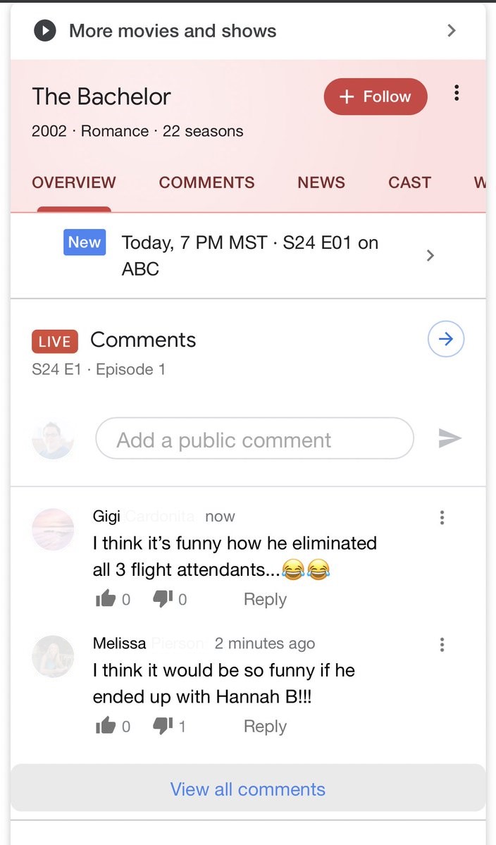 Google Live-Kommentare TV-Sendungen