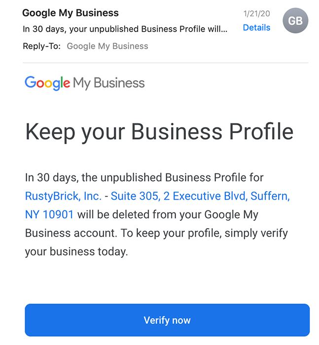 Google My Business E-Mail Beispiel