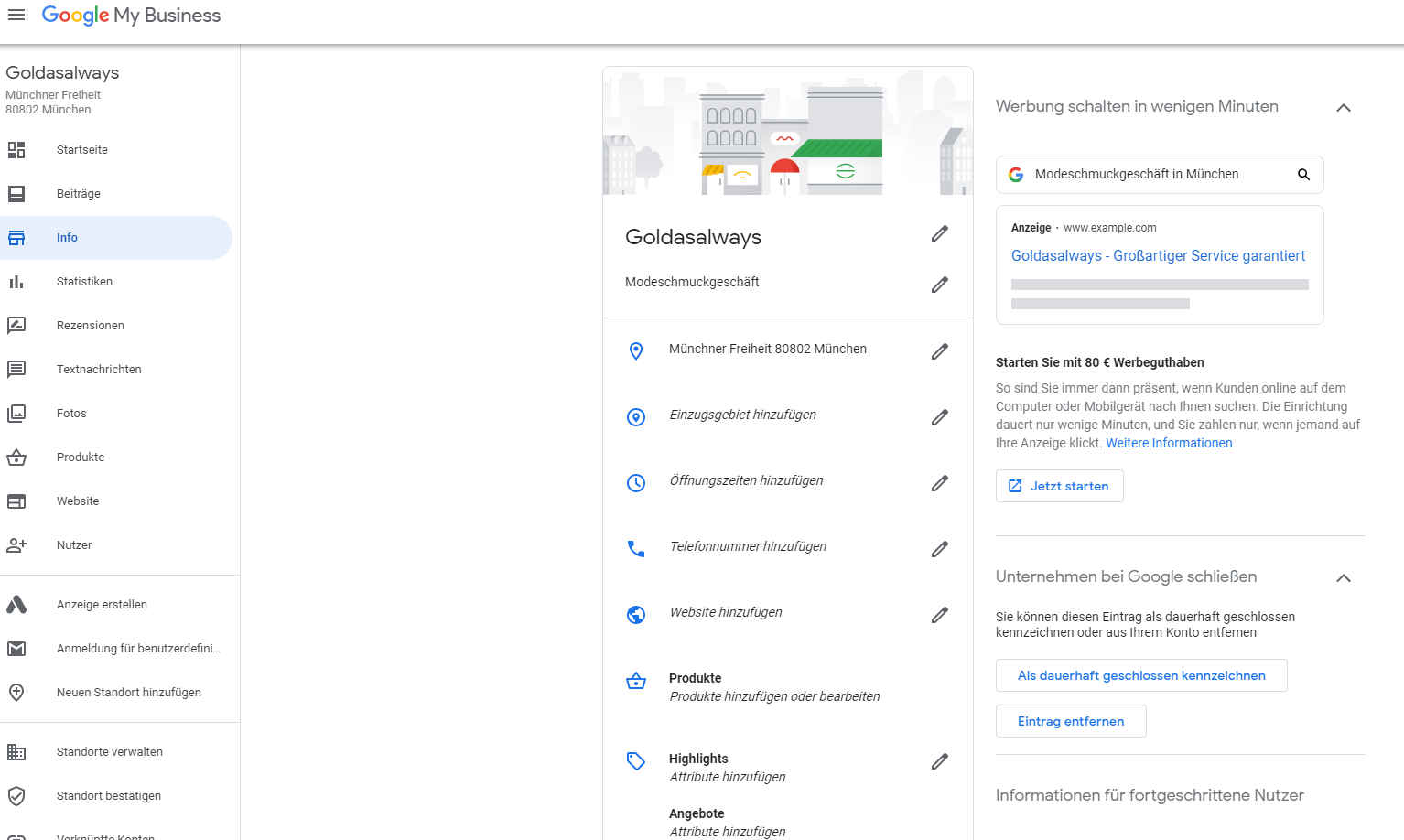 Google My Business Informationen Profil