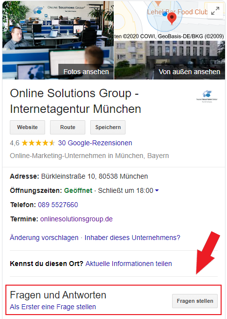 Google My Business Profil Fragen und Antworten