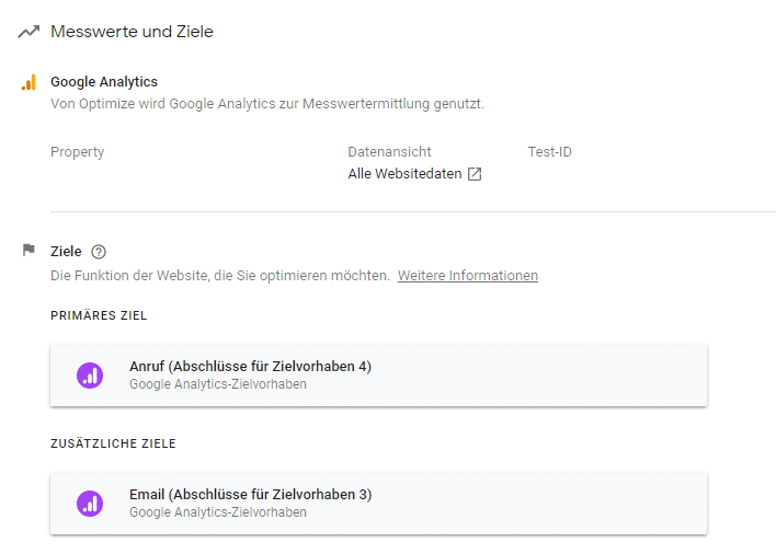 Messwerte und Ziele hinterlegen