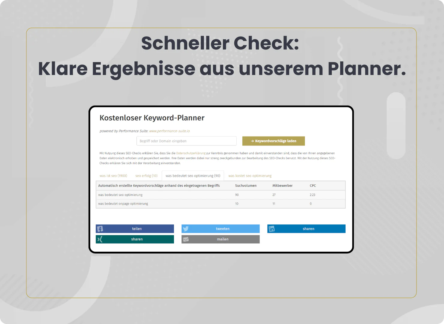 Klare Ergebnisse aus unserem Planner!