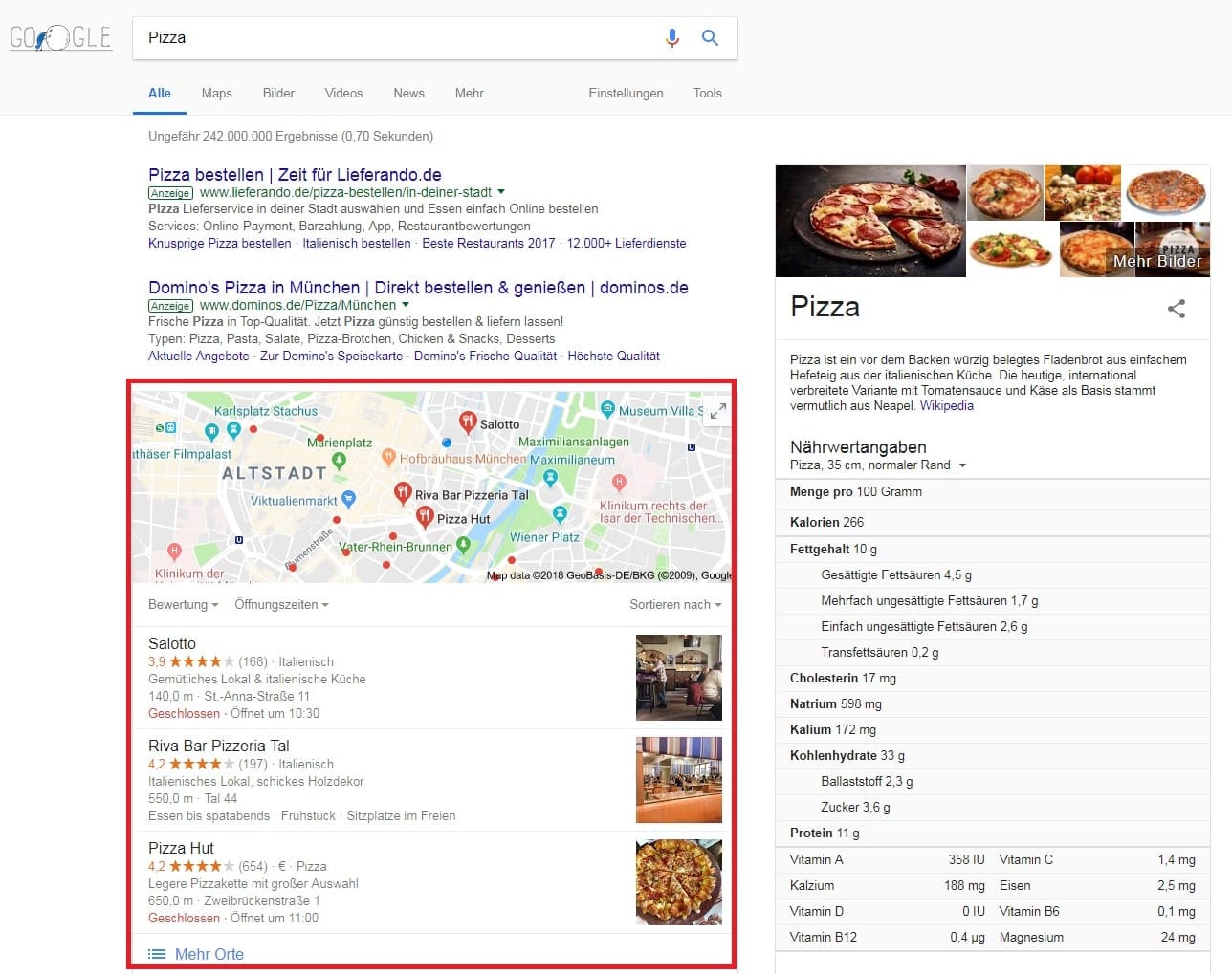 Lokal SEO Suchanfrage Pizza