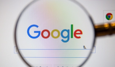 Eine Lupe die über der Google Startseite gehalten wird.