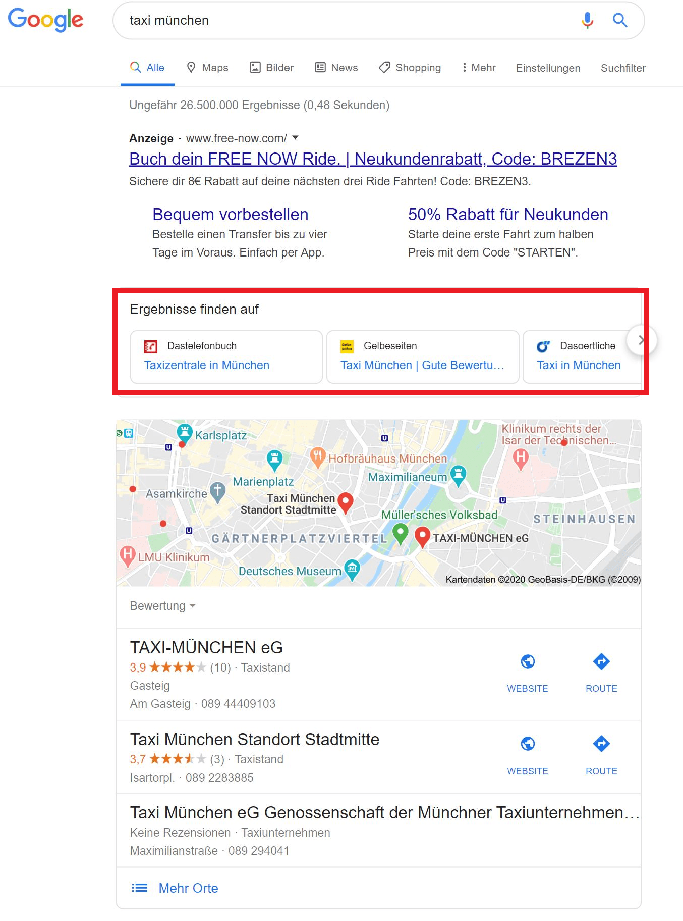 Darstellung von SERPs in Google