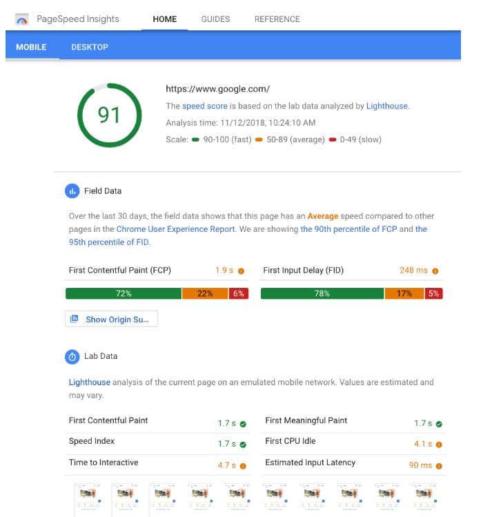 Die neue Oberfläche von PageSpeed Insights liefert nun Daten aus Google Lighthouse und ist an diese angelehnt