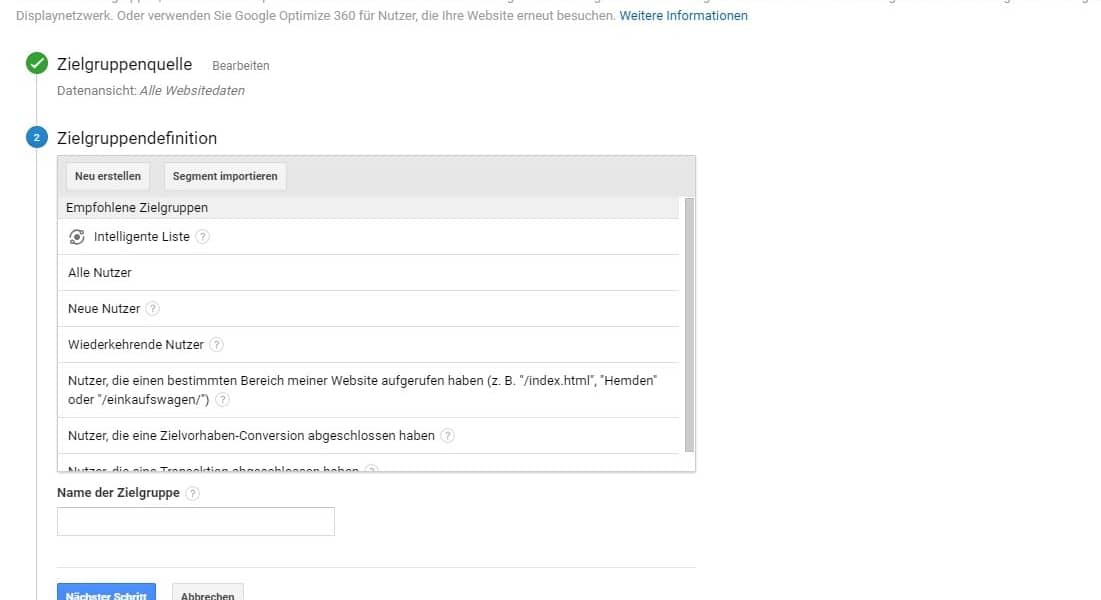 Zielgruppen mit Analytics erstellen