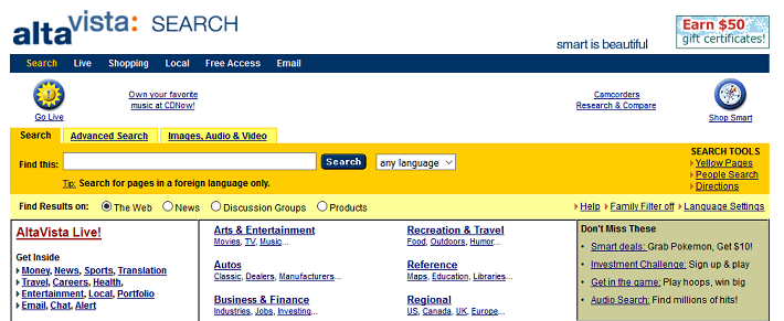 AltaVista search page