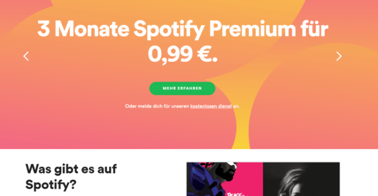 Ein gutes CTA-Beispiel: Die Spotify Website