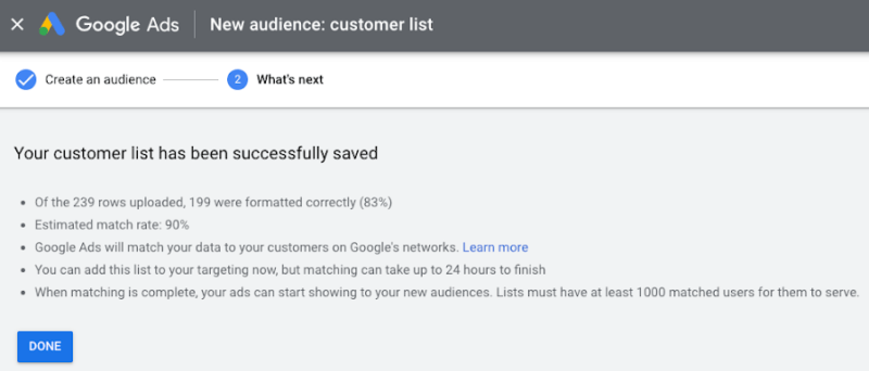 Customer Match Rate Google Ads