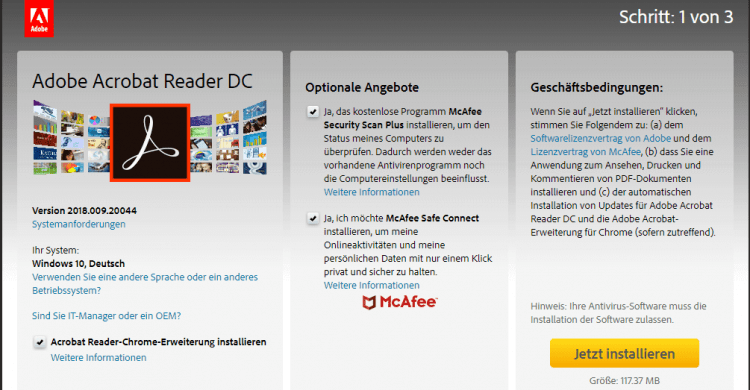 Screenshot von Adobe Acrobat Reader DC