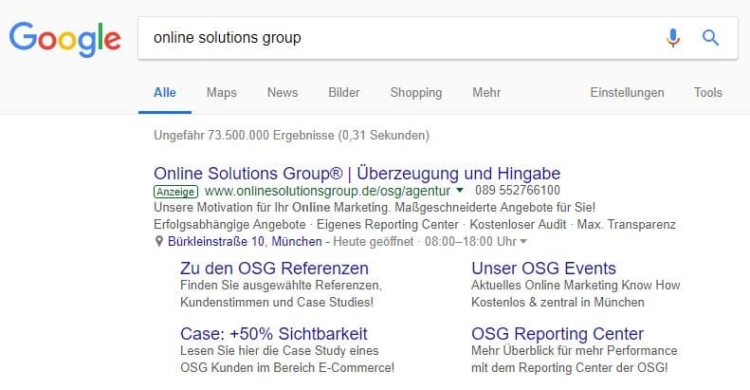 Google Adwords Anzeige