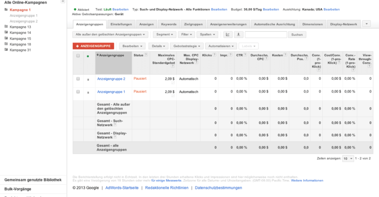 Google Adwords Anzeigengruppen erstellen