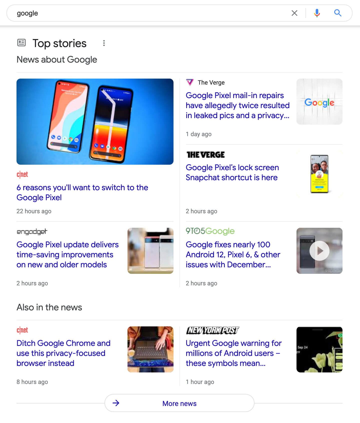 Google Top Stories Desktop