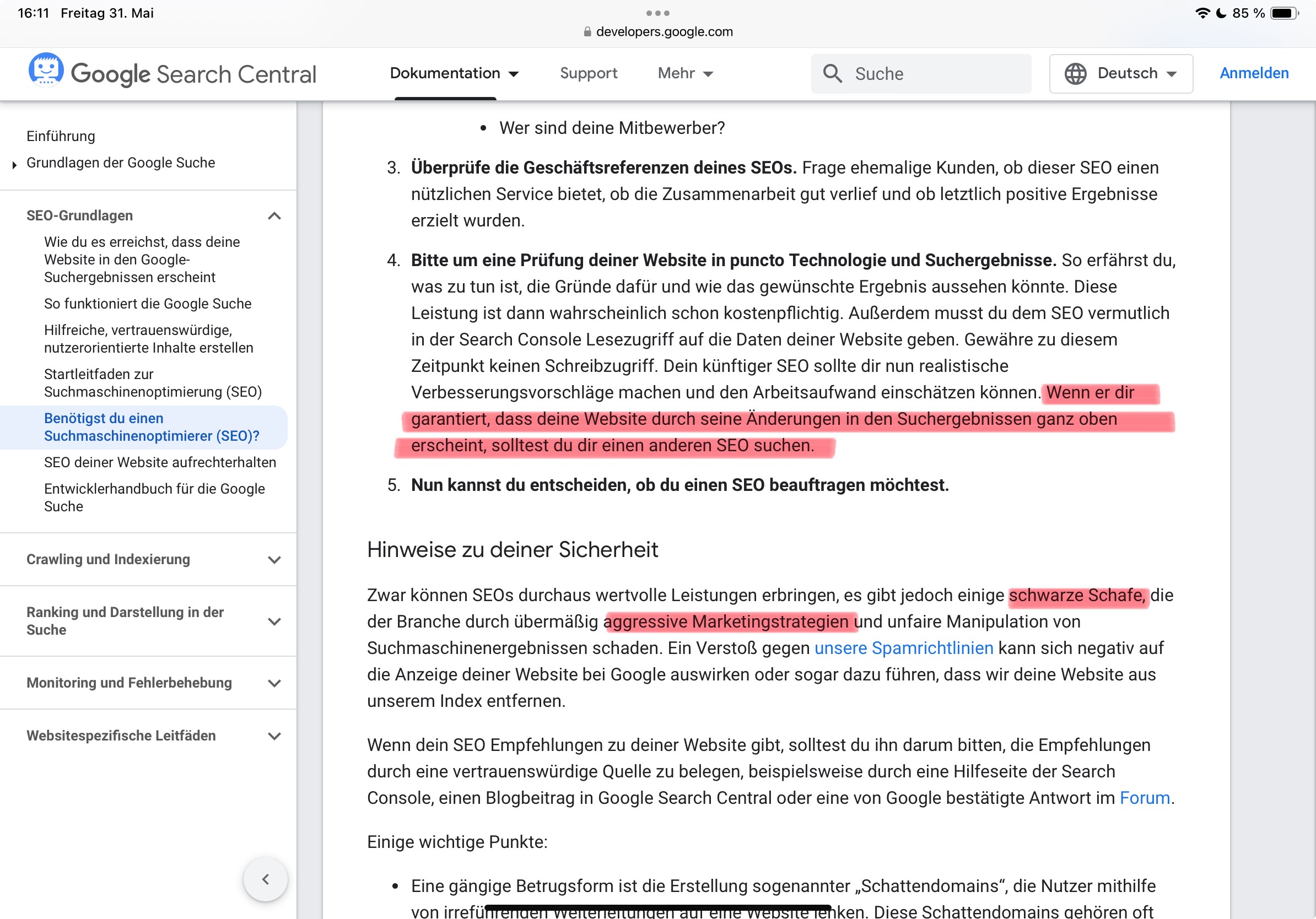 Google über SEO Garantien