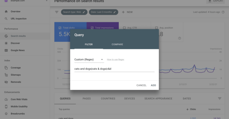 Google Search Console Regex