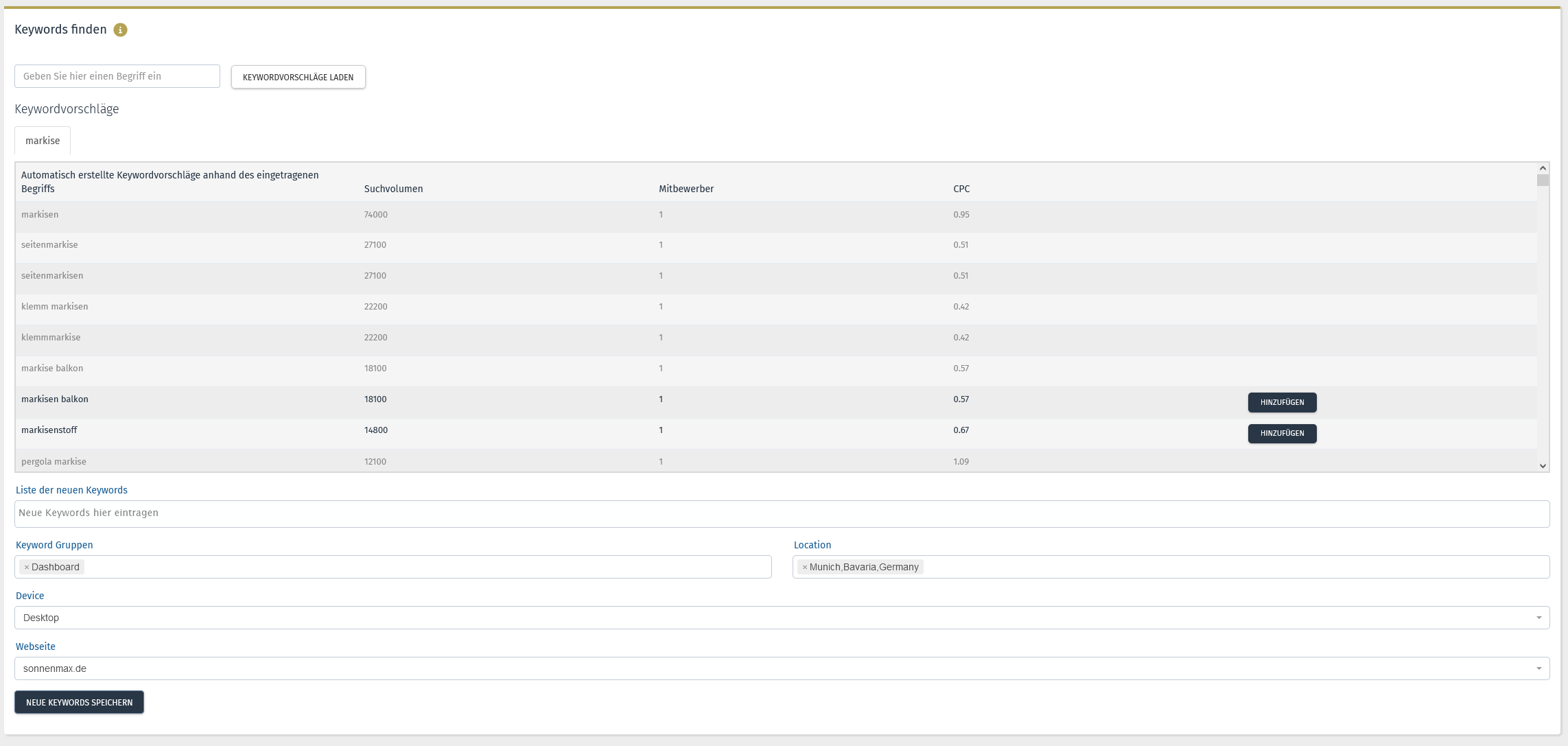 Keywords finden