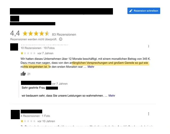 Vorsicht bei negativen Rezensionen bei SEO-Agenturen