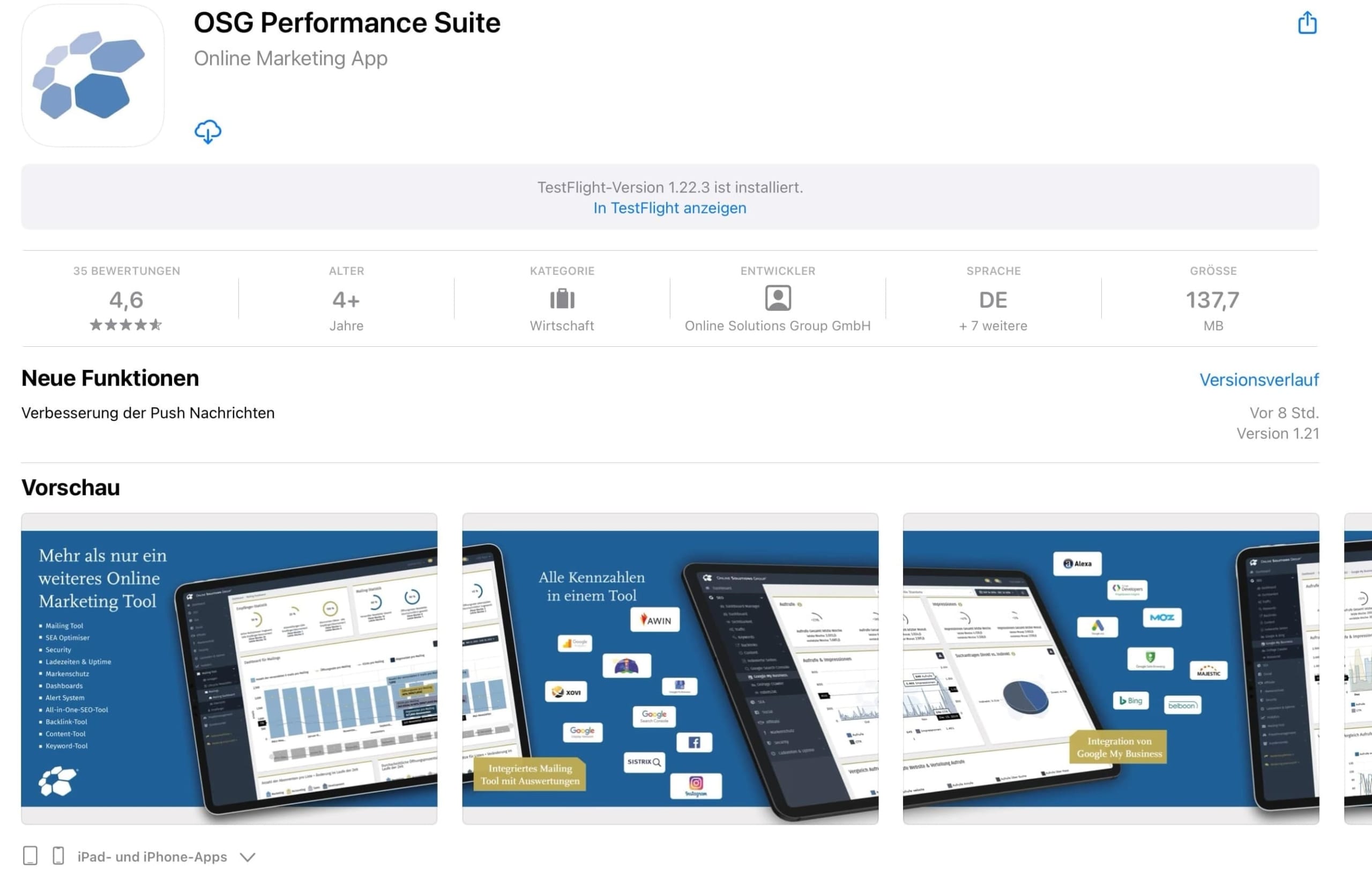 OSG Performance Suite Update Neue Funktionen