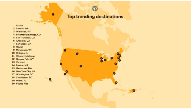USA Karte mit beliebten Reisezielen 