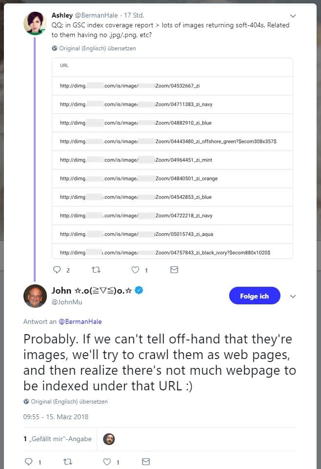 Screenshot eines Twitter Posts von John Müller zur Wichtigkeit von Bilddateienendungen