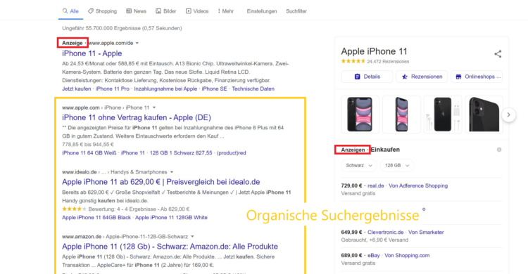 SEO ANzeige und organische Suche