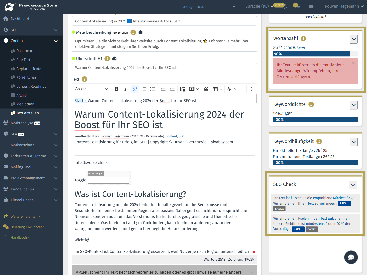 Die SEO-Checks prüfen deinen Content auf alle relevanten SEO-Kriterien