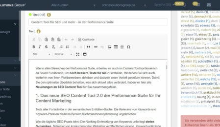 SEO Content Tool in der Performance Suite