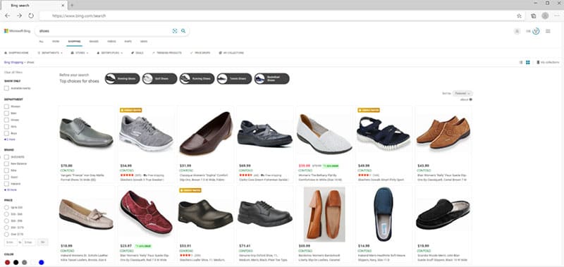 Beispiele für Produktauflistungen auf der Registerkarte Microsoft Bing Shopping