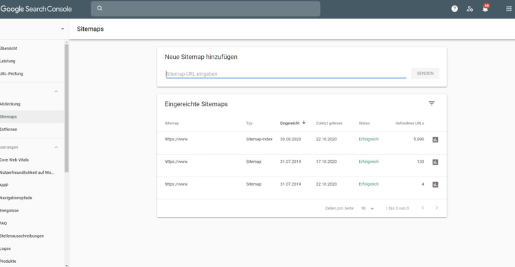 URL eintargen mit Sitemaps bei der Search Console